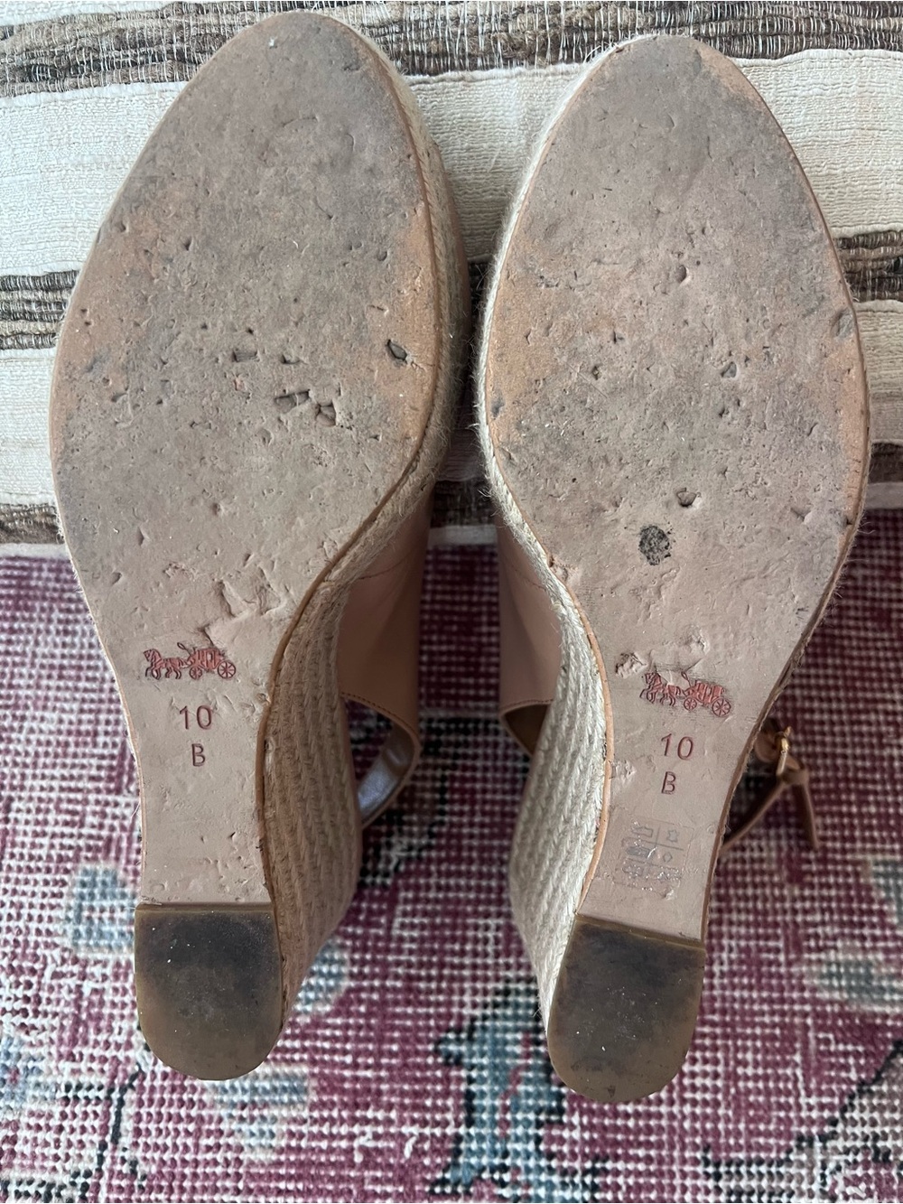 Coach Tan Open-Toe Slingback Wedges with Gold Logo - Picture 3 of 4